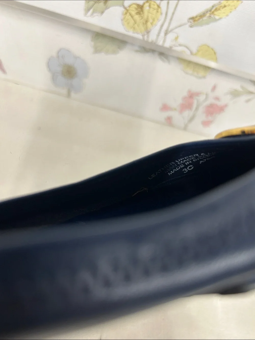 Tory Burch Navy Leather Ballet Flats with Gold Logo Medallions